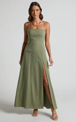 Showpo Marsha Maxi Dress - High Split Dress In Khaki