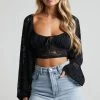 Showpo Mehca Lace Blouson Sleeve Crop Top In Black