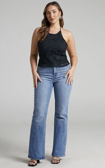 Showpo Merthiel Cross Back Top In Broderie Lace In Black