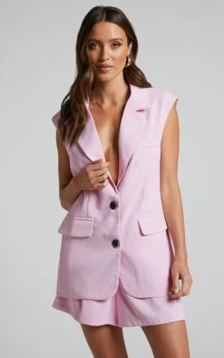 Showpo Mhina Blazer Vest - Relaxed Button Up Blazer Vest In Pink
