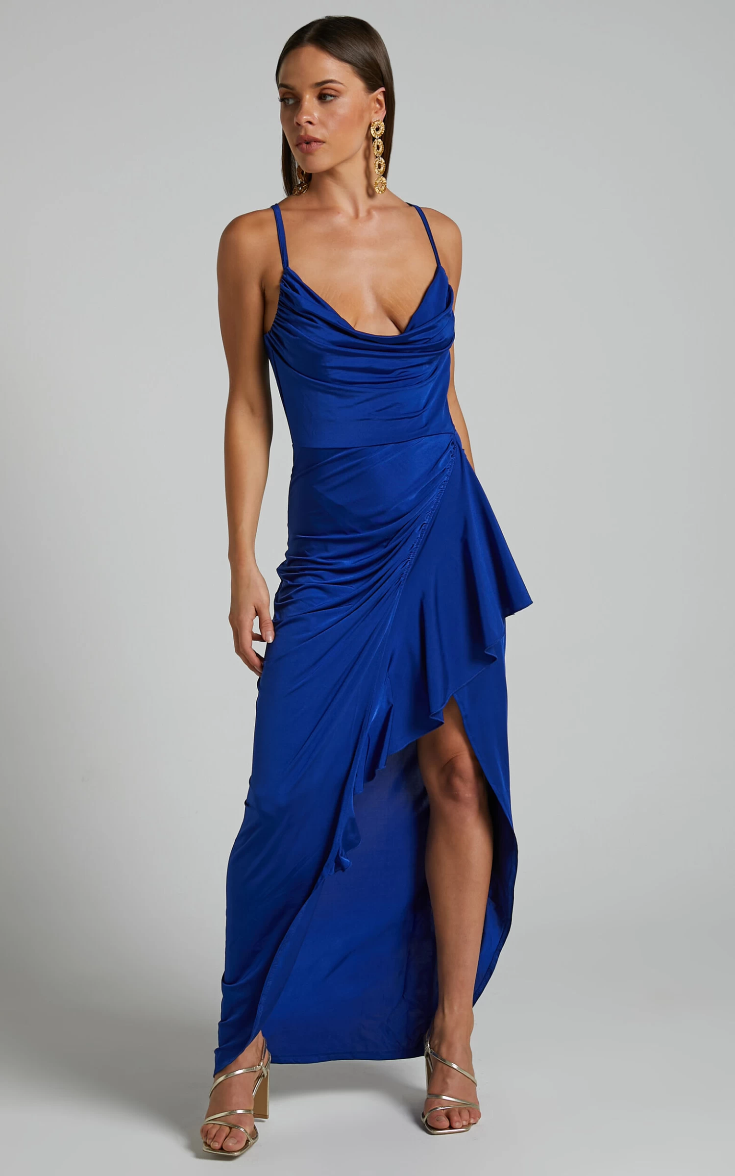 Showpo Mhira Cowl Neck Maxi Dress In Blue - Image 5