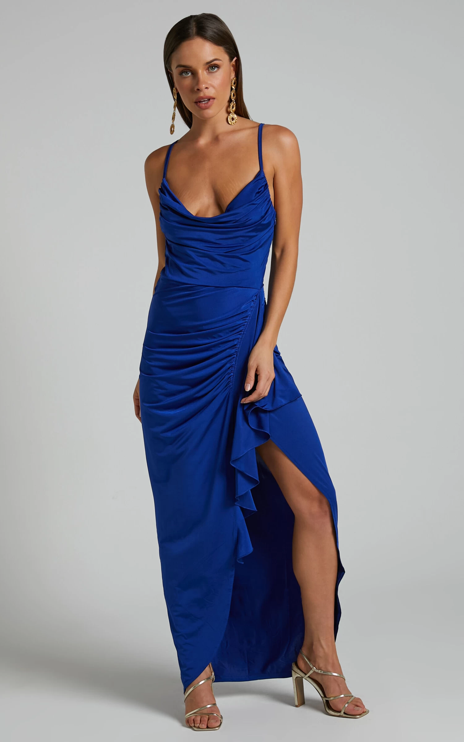 Showpo Mhira Cowl Neck Maxi Dress In Blue - Image 6