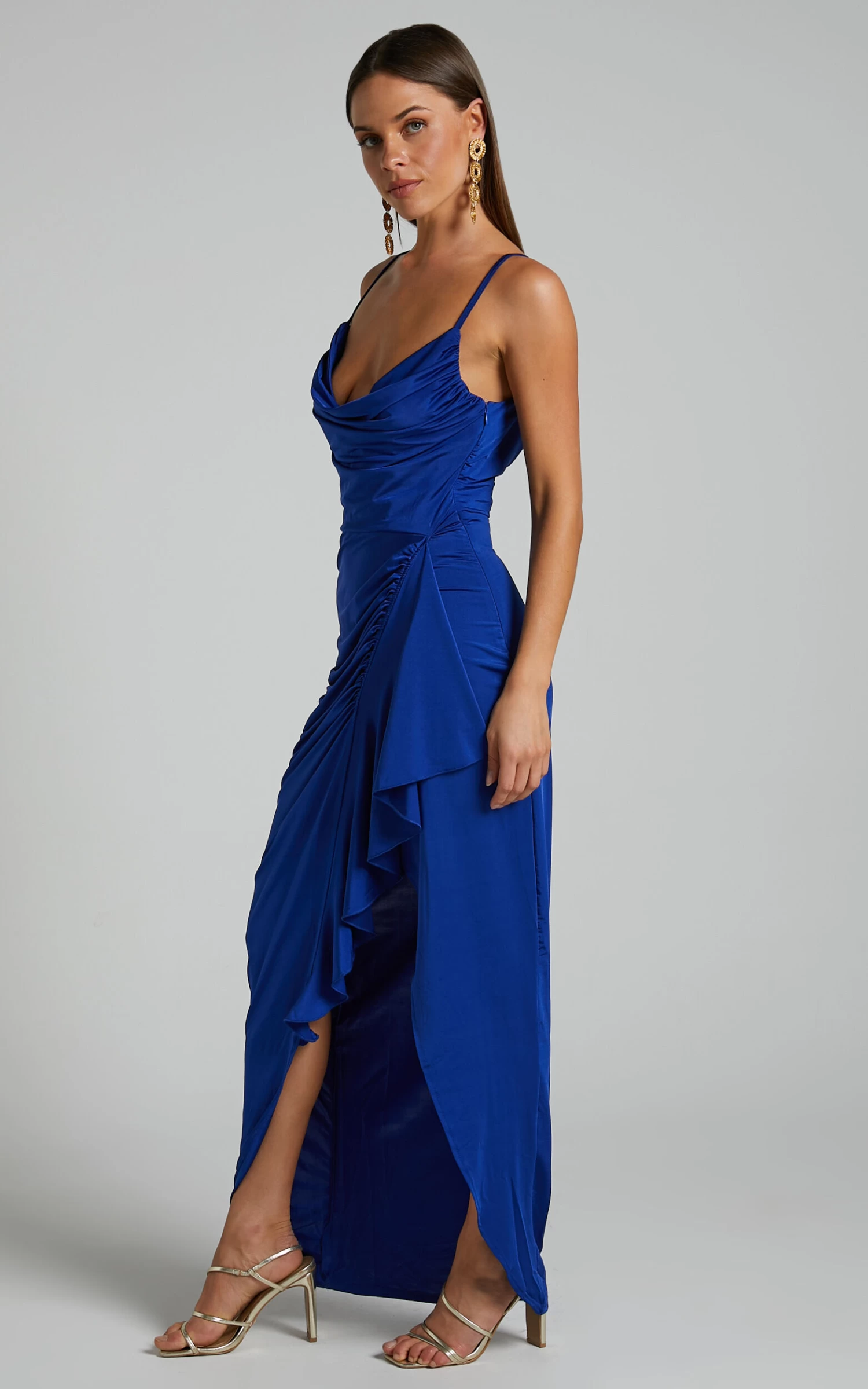 Showpo Mhira Cowl Neck Maxi Dress In Blue - Image 7