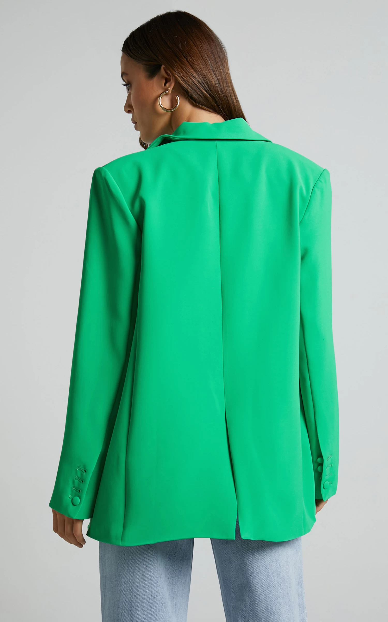 Showpo Michelle Oversized Plunge Neck Button Up Blazer In Green - Image 7