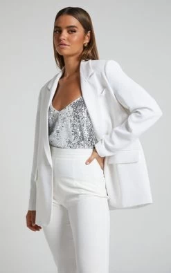 Showpo Michelle Oversized Plunge Neck Button Up Blazer In White