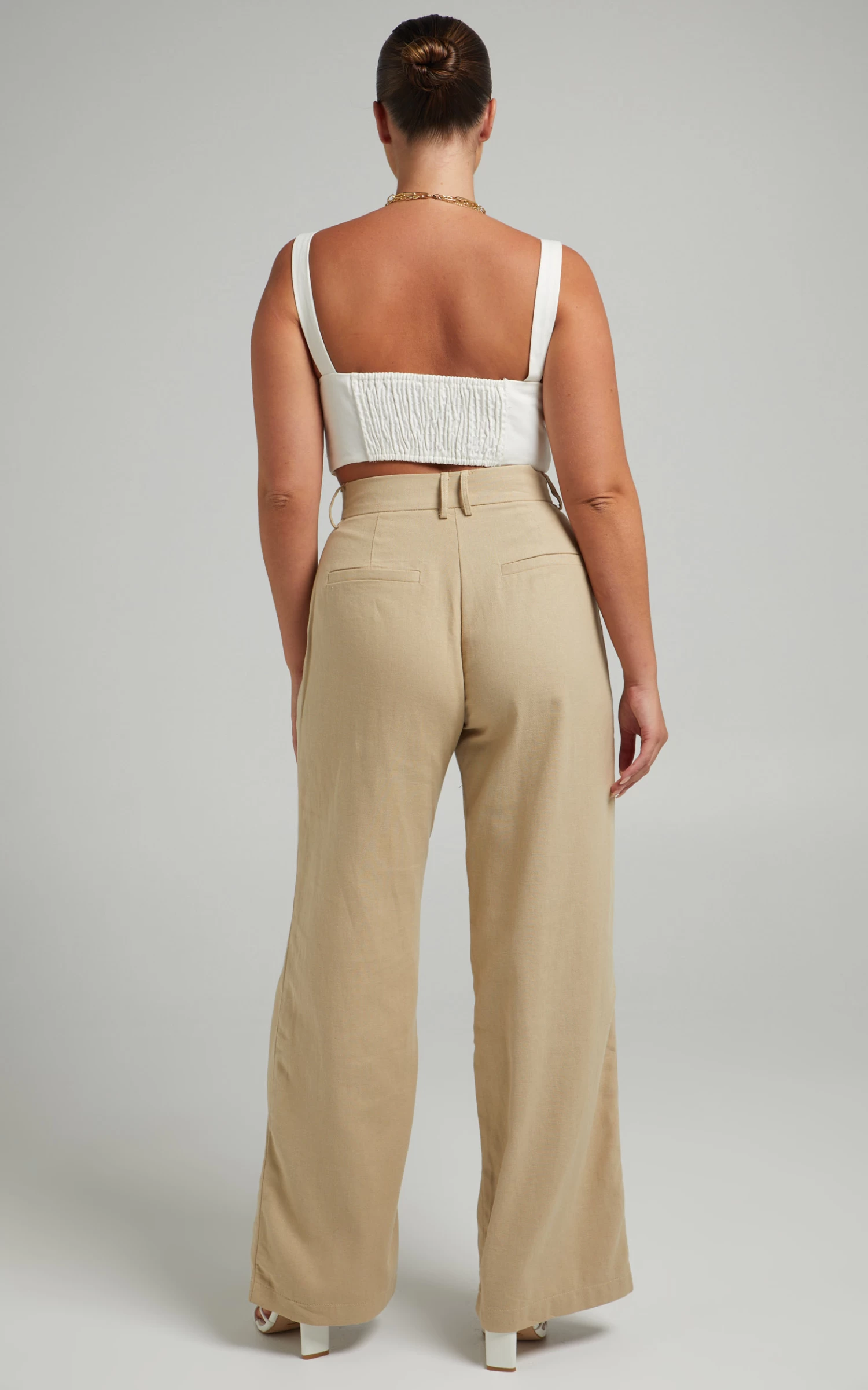 Showpo Mekaila High Waisted Tailored Pants In Beige Linen Look - Image 8