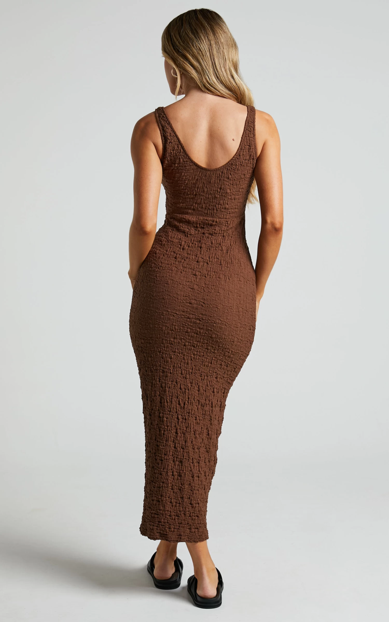 Showpo Novida Midi Dress - Textured Bodycon Dress In Chocolate - Image 8