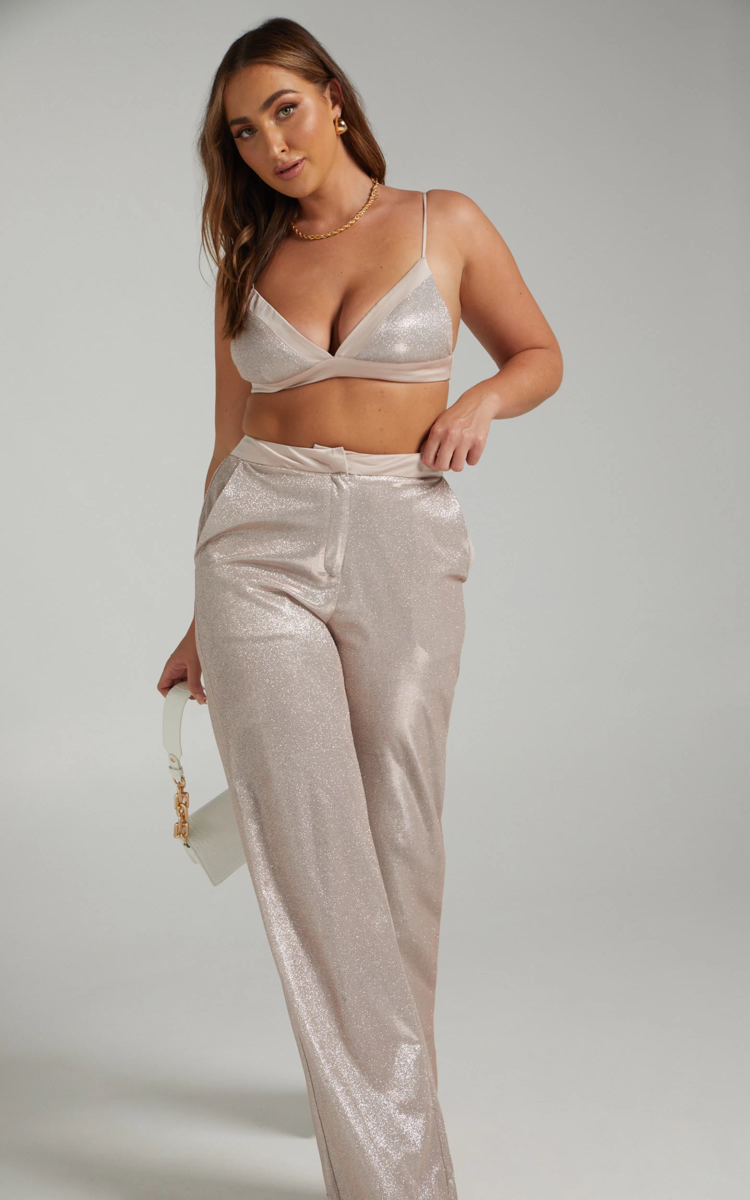 Showpo Sharleez Glitter High Waisted Tailored Wide Leg Pant In Rose Gold - Image 4