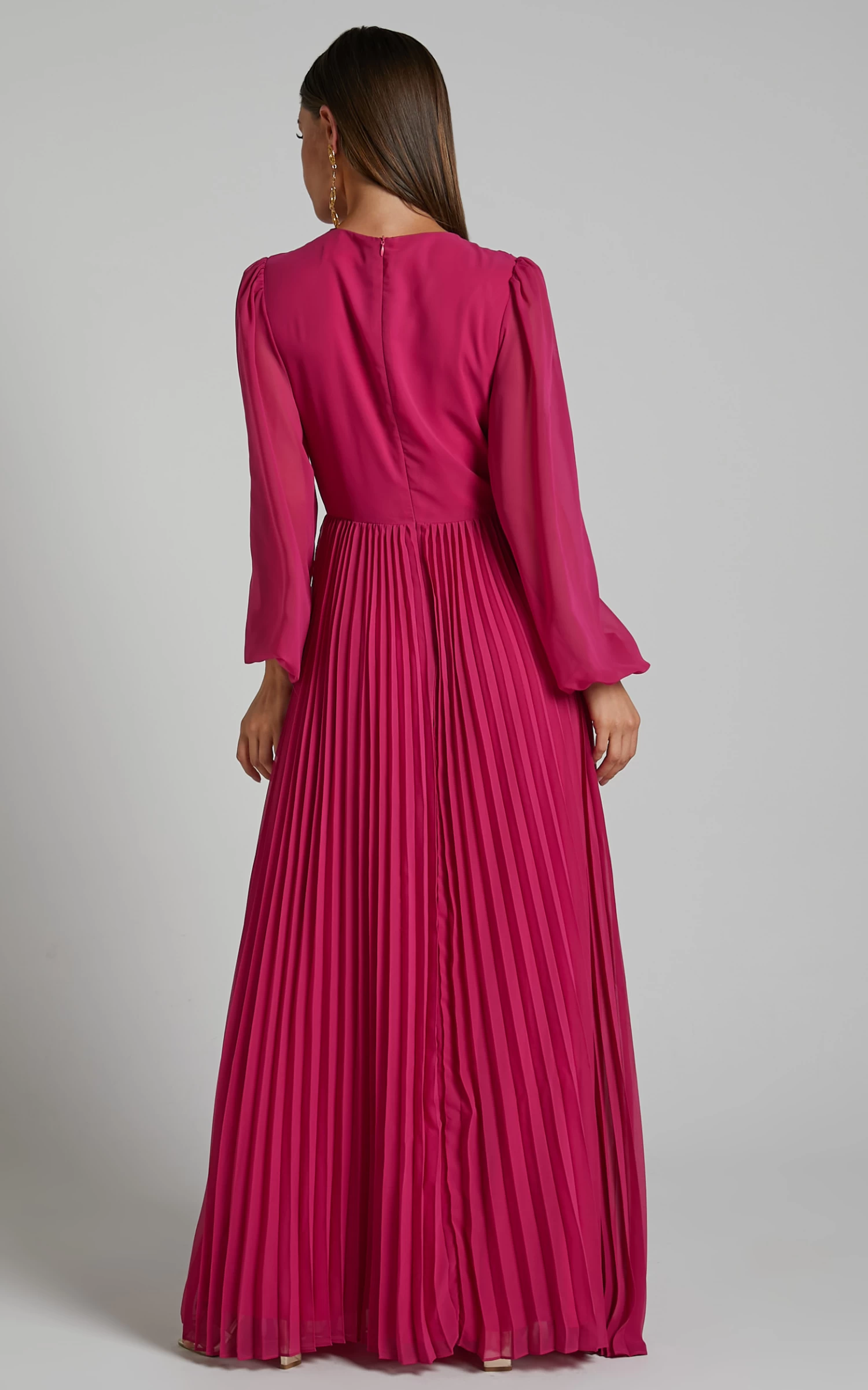 Showpo Palatine Long Sleeve Wrap Pleated Maxi Dress In Pink - Image 6