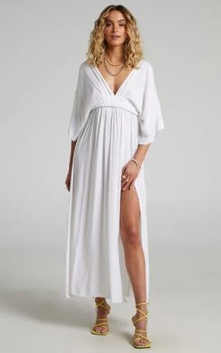 Showpo Phillipha Underbust Tie Angel Sleeve Maxi Dress In White