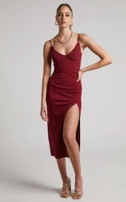 Showpo Reuven Corset Midi Dress In Wine