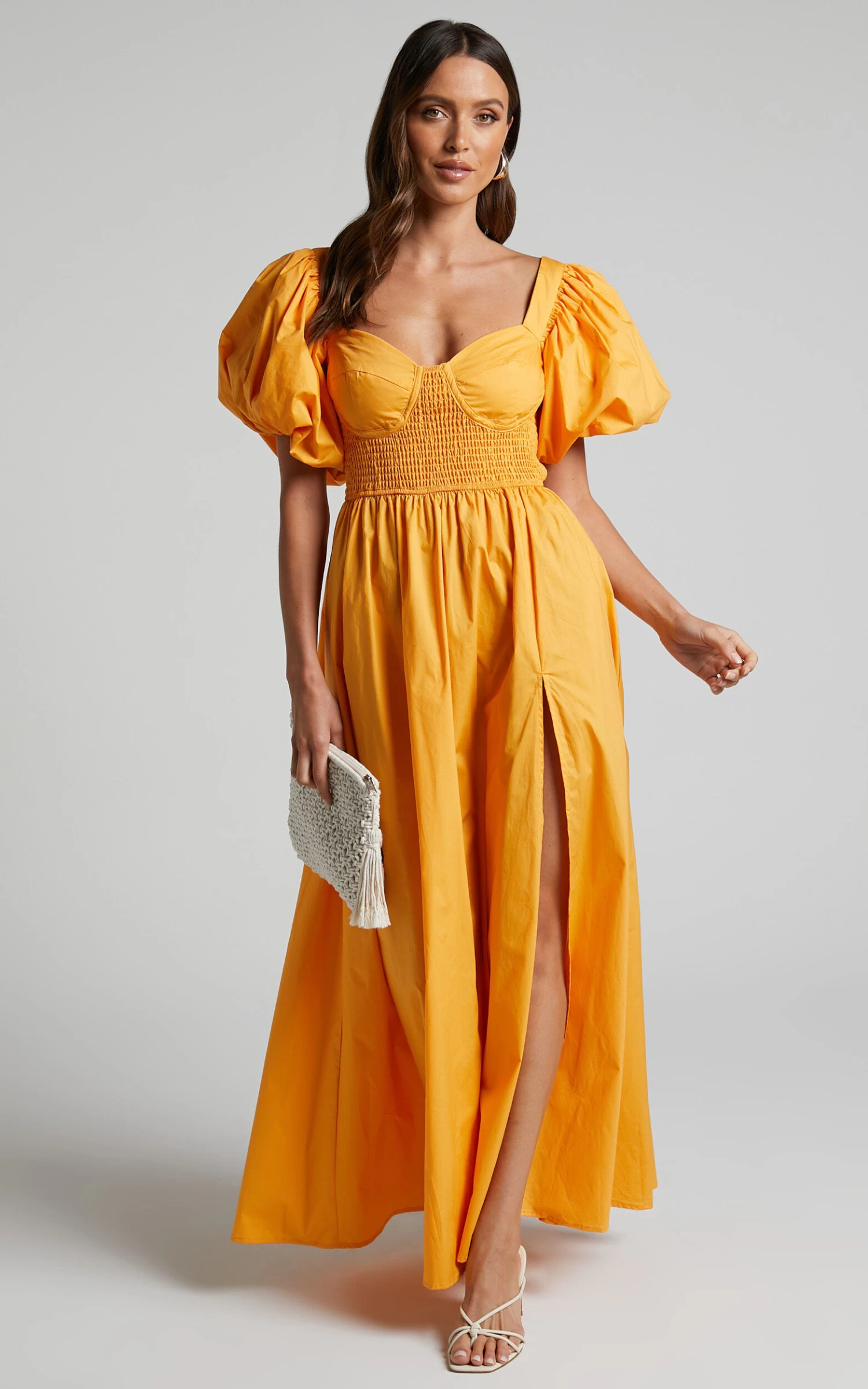 Showpo Raiza Maxi Dress - Shirred Waist Puff Sleeve Dress In MARIGOLD - Image 6