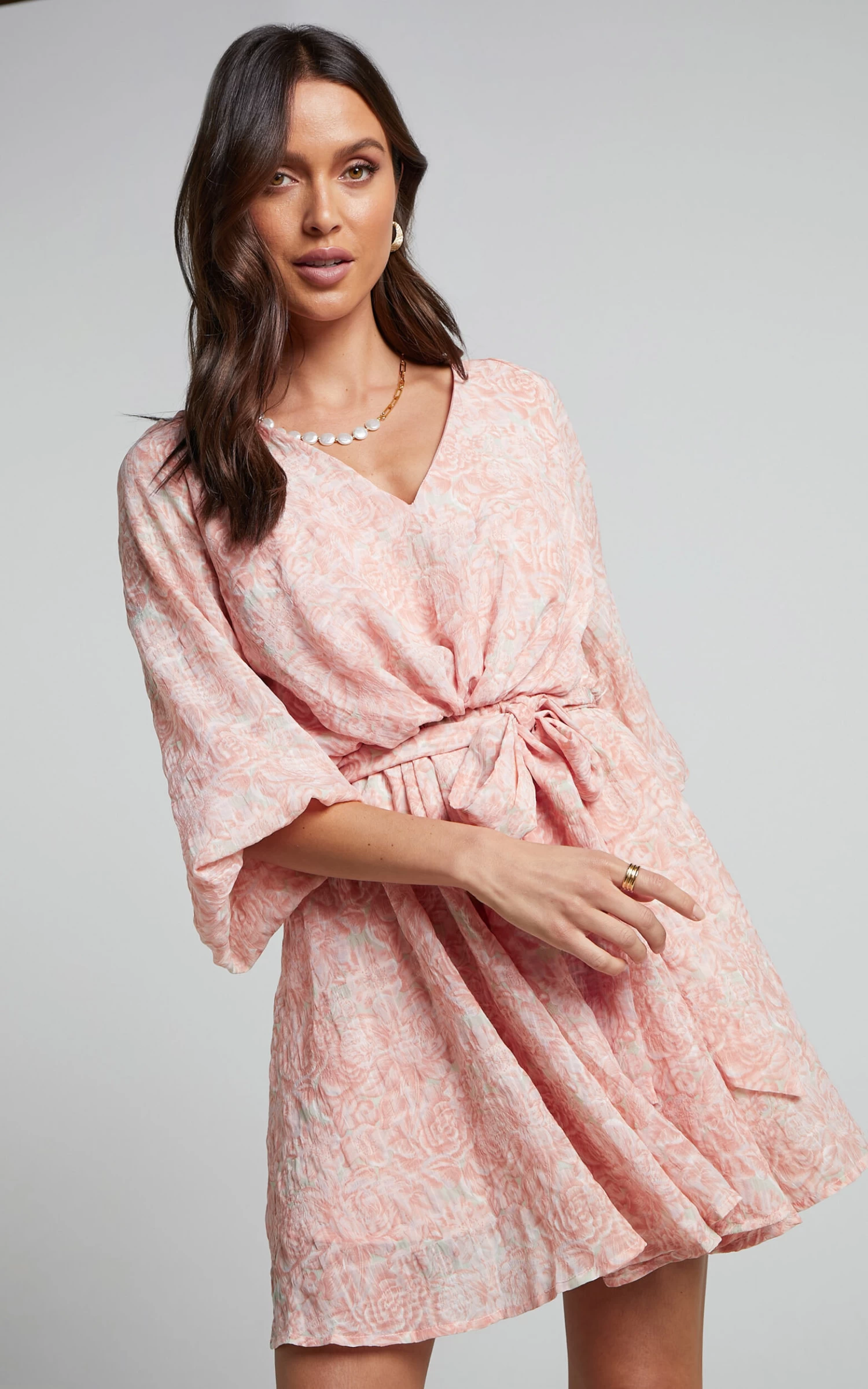 Showpo Raven Long Sleeve Mini Dress With Belt In Pink Floral - Image 7