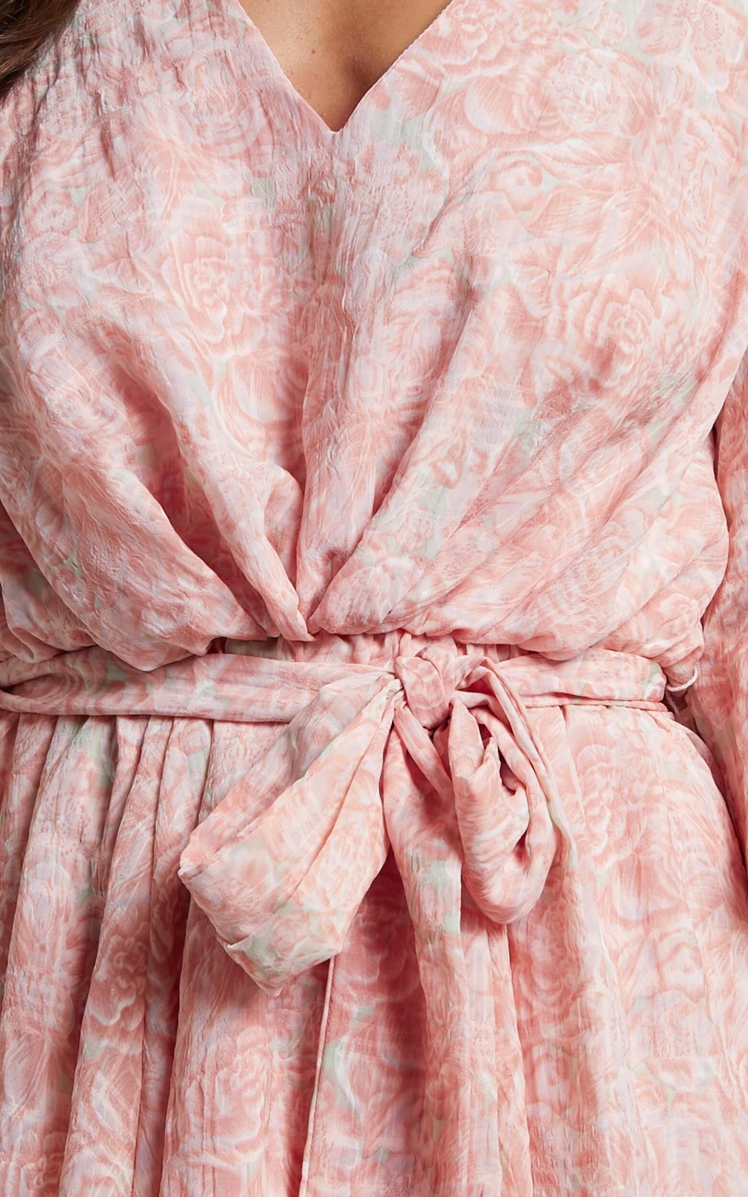 Showpo Raven Long Sleeve Mini Dress With Belt In Pink Floral - Image 9