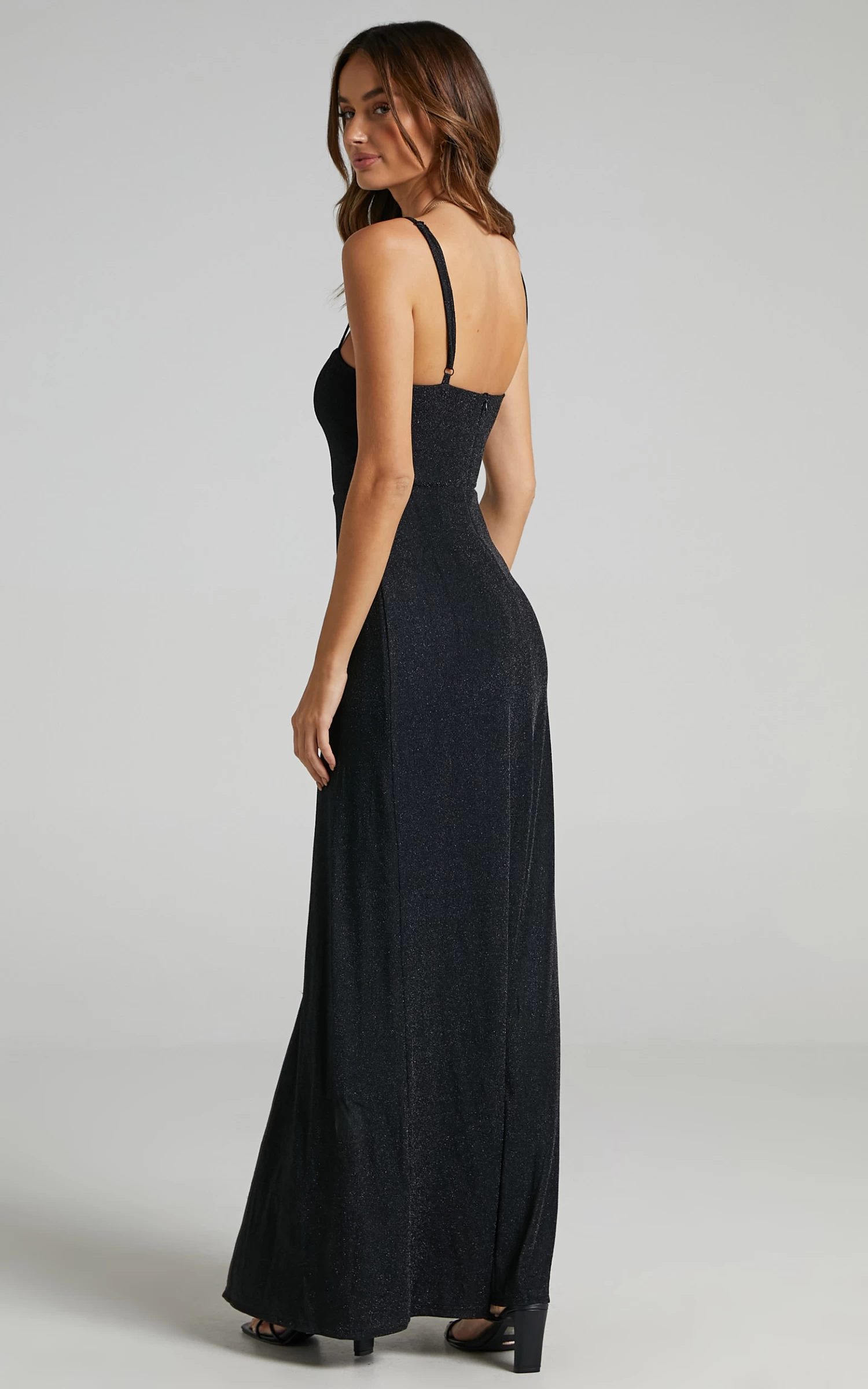 Showpo Rheannon Split Mesh Maxi Dress In BLACK LUREX - Image 8