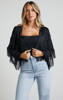 Showpo Rhizza Fringed Jacket In Black