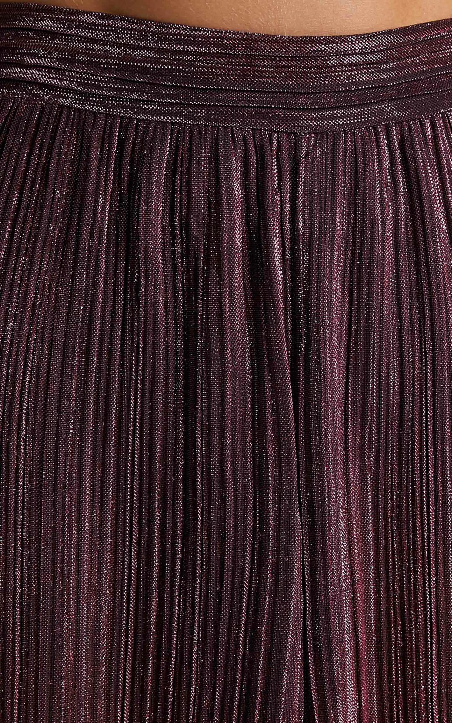 Showpo Roellah Pants - High Waisted Lurex Plisse Relaxed Palazzo Pants In Plum - Image 6