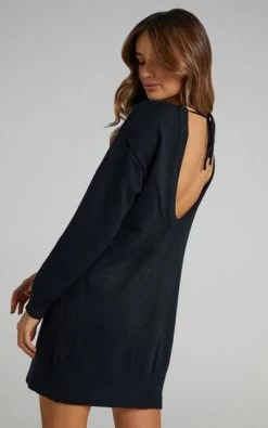 Showpo Shanisse Open Back Mini Knit Dress In Black