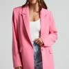 Showpo Sharmiel Plunge Neck Oversized Longline Blazer In Pink