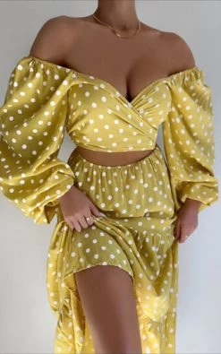 Showpo Tansy Balloon Sleeve Tiered Midi Dress In Yellow