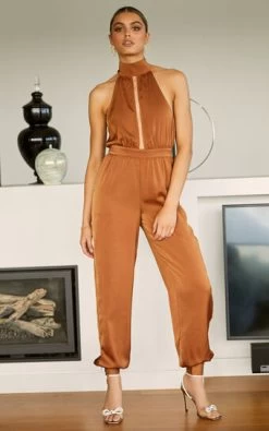 Showpo Wendilyn Halterneck Jumpsuit In Rust
