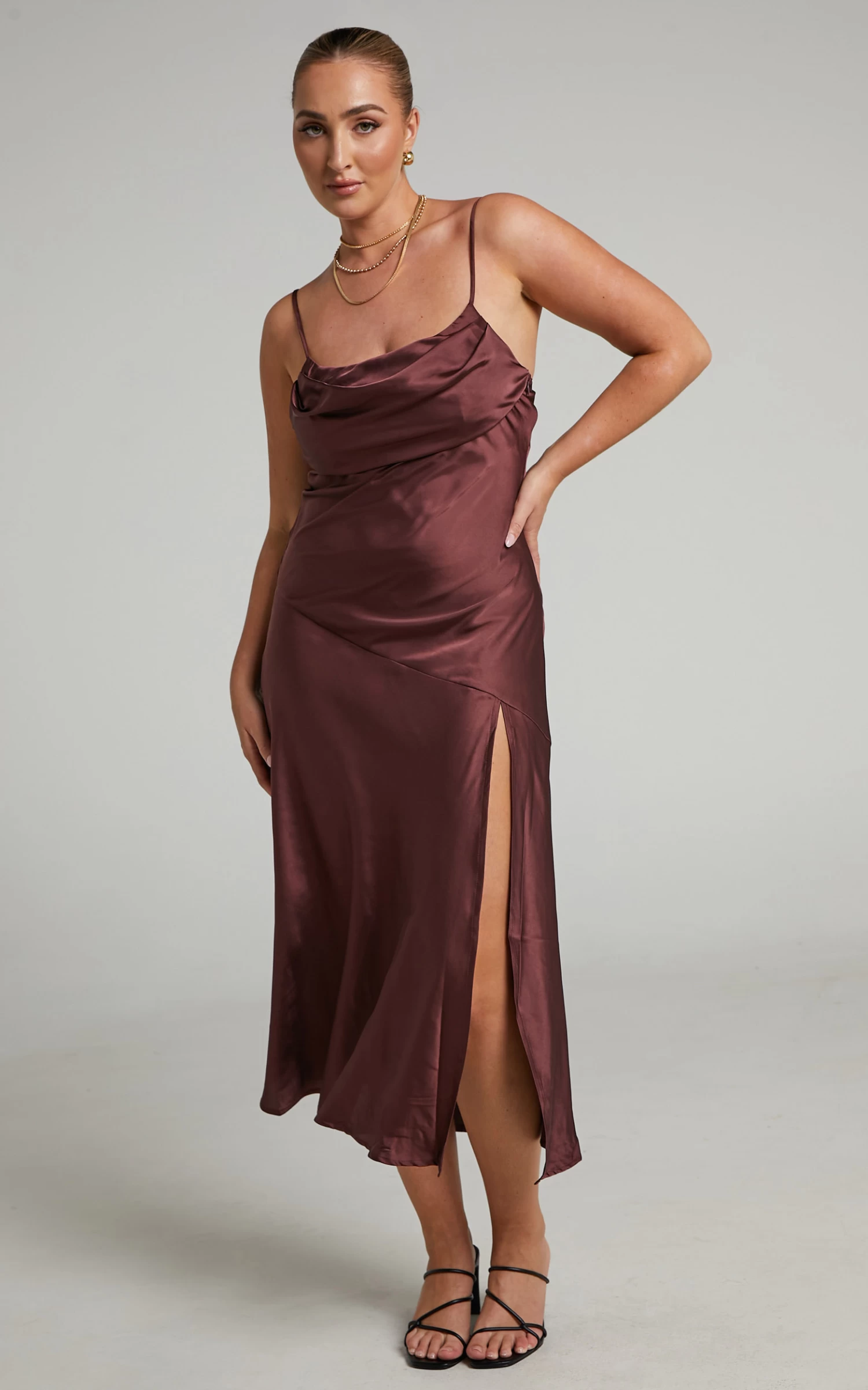 Showpo Yasari Cowl Neck Midi Dress In Chocolate - Image 5