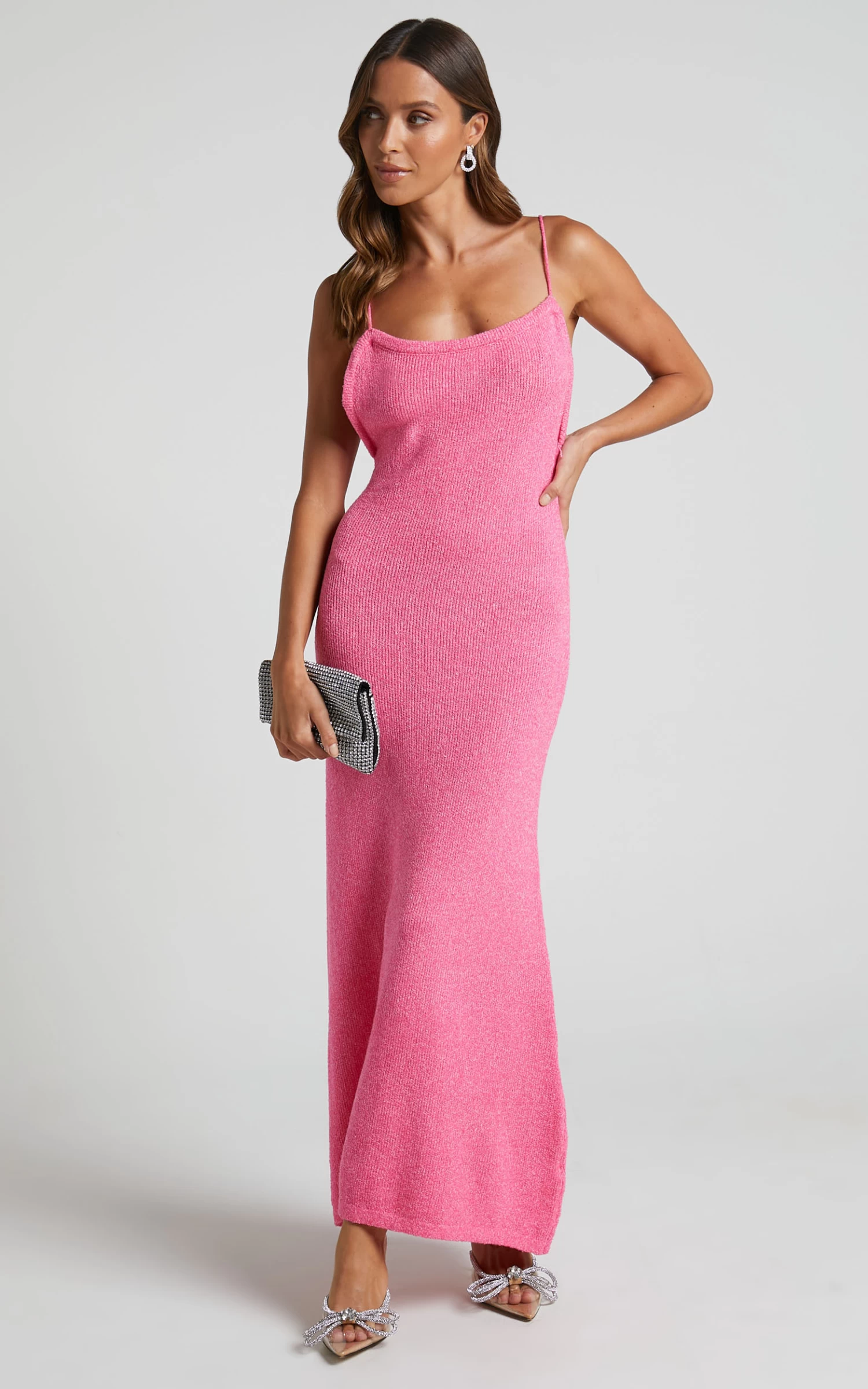 Showpo Yurika Knit Open Back Midi Dress In Bright Pink - Image 6