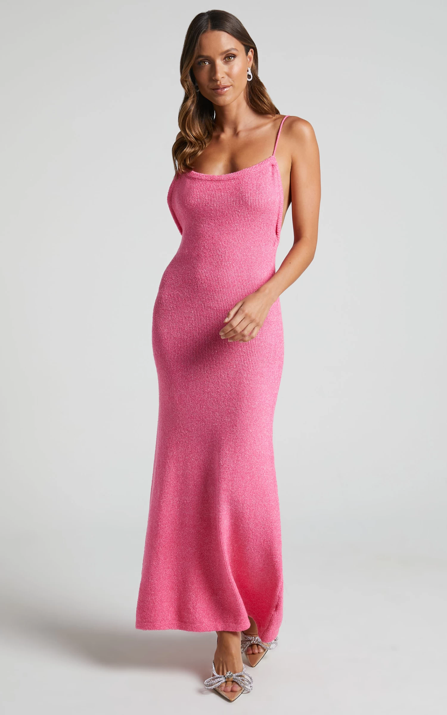 Showpo Yurika Knit Open Back Midi Dress In Bright Pink - Image 3