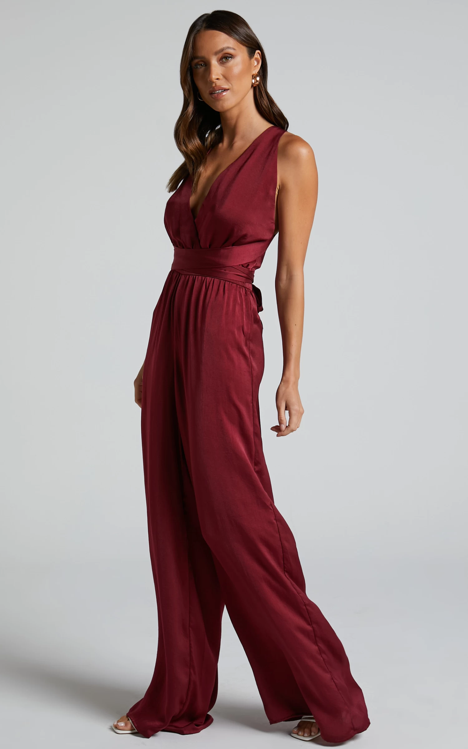 Showpo Zarina Plunge Neck Twist Back Jumpsuit In Maroon - Image 5