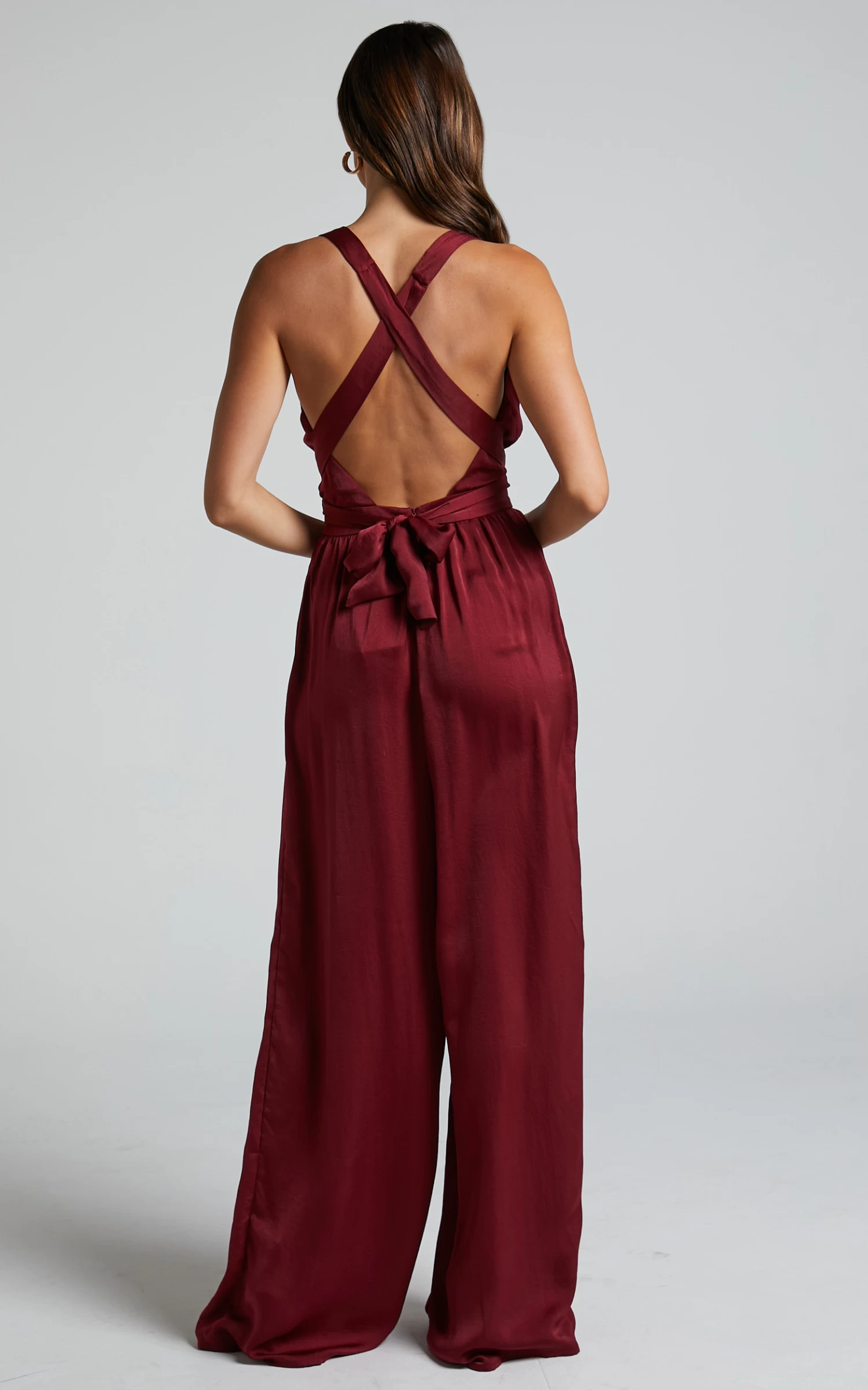 Showpo Zarina Plunge Neck Twist Back Jumpsuit In Maroon - Image 6