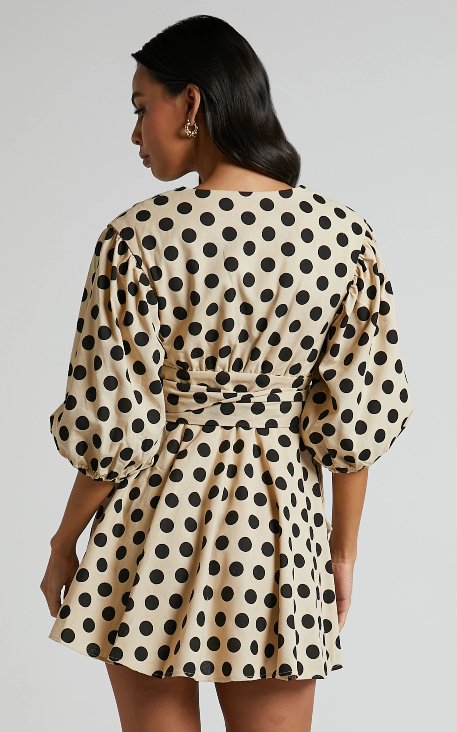 Showpo Zyann Puff Sleeve Wrap Mini Dress In Biscuit Spot - Image 8