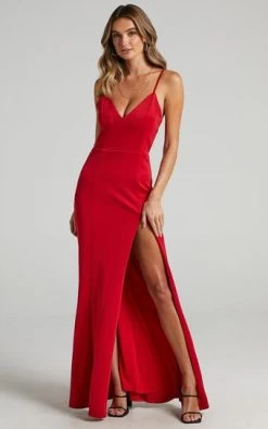 Showpo Dare To Dream Split Maxi Dress In Red