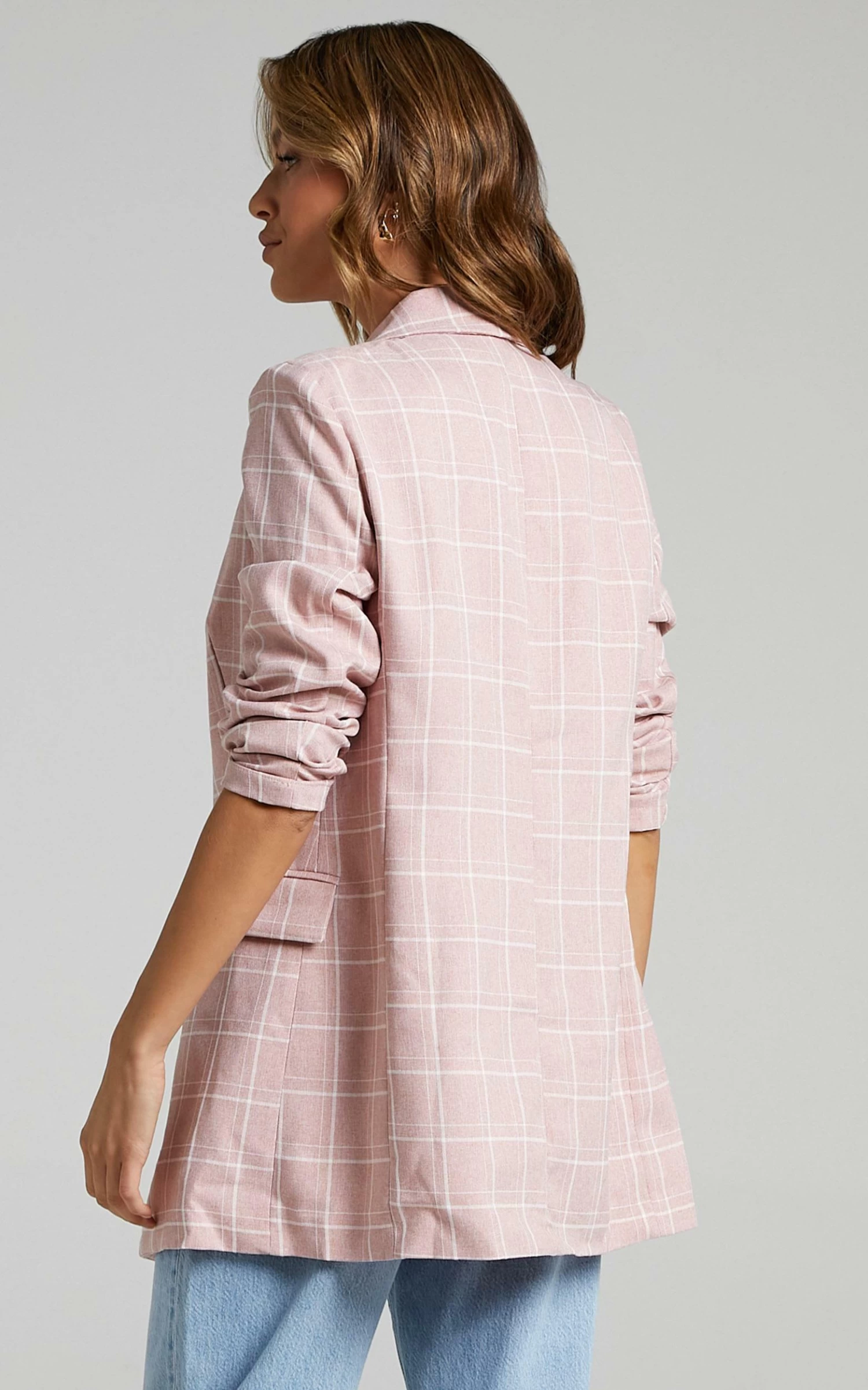Showpo Sort It Out Blazer In Blush Check - Image 4