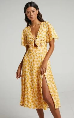 Showpo Wild And Free Mind Midi Dress In Sunflower Print